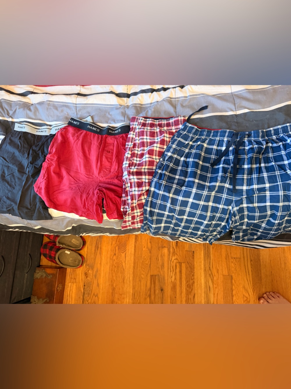 Hanes Red Boxer Shorts + Plaid Lounge Shorts Bundle Set of 4